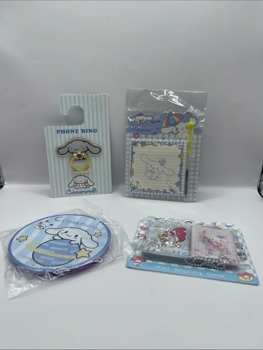Cinnamoroll Phone Ring + Stationery Set - Blue & Pastel 4 piece